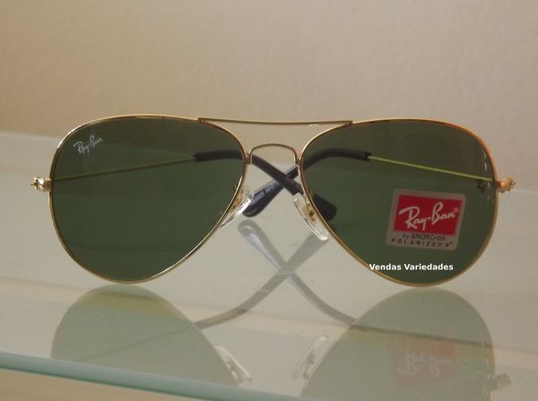 Óculos Ray Ban Aviador com Lente Verde e Armação Dourada